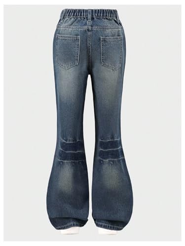 GORGLITTER Girl's Flare Jeans High Waisted Bell Bottom Denim Pants with Pockets Medium Wash 8Y2