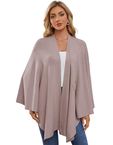 Poncho de punto para mujer capa cómoda que estiliza la silueta con solapa 2