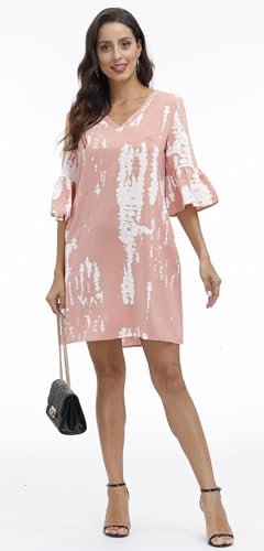 Image of BUENOS NINOS Dresses for Womens Summer Bell Sleeve V-Neck Shift Dress Mini Dress