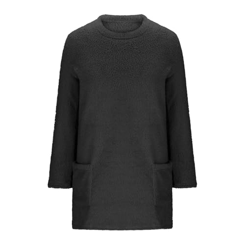 Sweaters for Teen Girls Cozy Fall Crewneck Fuzzy Sweater Long Solid Sleeve Warm Fleece Pullover Tops with Pockets2