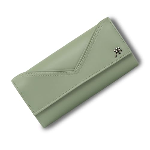 Rich Born V-Cut Vogue Vegan Leather Wallet for Women | Elegant Long Ladies Clutch Purse with Zip Pocket Card Slots and Cash Compartments | Stylish V-Cut Wallet for Women (Pista)