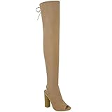 Fashion Thirsty Womens Thigh High Boots Knit Stretch Over The Knee Block Heels Peep Toe Size