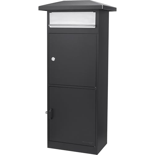 Winbest Steel Freestanding Floor Lockable Drop Slot Mail Box with Parcel Compartment, Black - Thumbnail 6