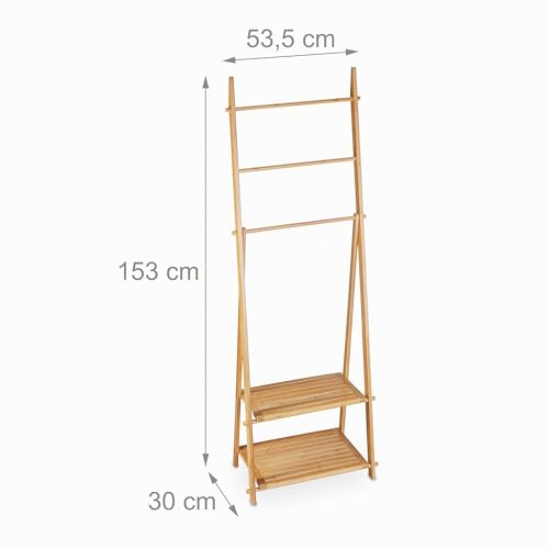 Porte-Serviettes Bambou 3 Barres sur Pied - Relaxdays