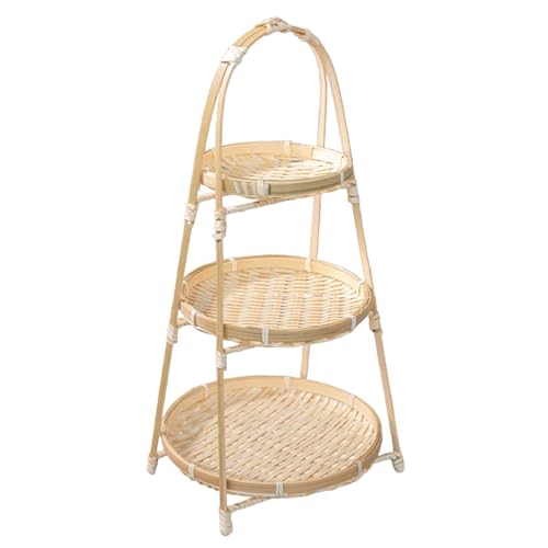 Handwoven Fruit Basket Bamboo Storage Basket Organizer Meal Basket Fruit Bowl Serving Tray Food Basket for Kitchen Home, Three Layer