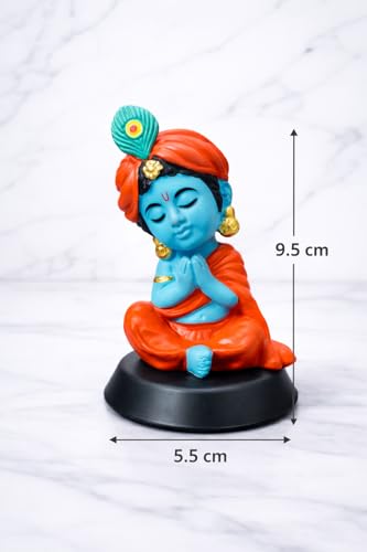 Image of Blue Tone Krishan Ji Sitting (Eye Closed) Dashboard Idol for Car | Premium Resin Hindu God Murti | Double-Sided Tape Base Home Temple & Car Decor | Gift for Festivals
