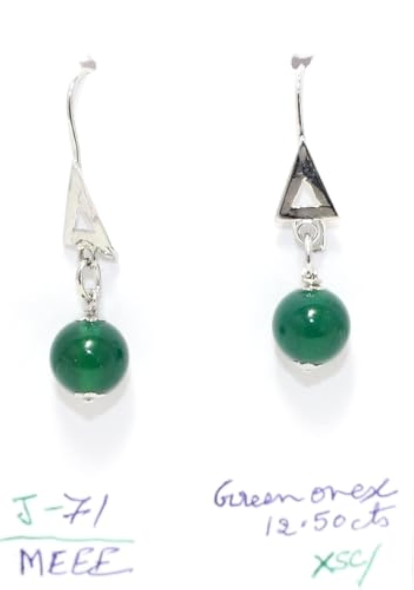 Women's 925 Sterling Silver Green Onyx Gemstone Handmade Earrings