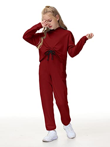 Leyay Girl's Cropped Drawstring Hoodies And Sweatpants 2 Piece Sweatsuit Tracksuit Kids Outfit #TOP4