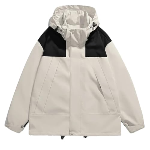 Veste patchwork à capuche homme haut ample blanc ivoire zippé mi-saison