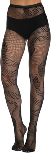 Buitifo Frauen Sexy Strumpfhosen Gemusterte Fischnetz Strümpfe Oberschenkel Hohe Strumpfhosen Leggings(snake schwarz M)