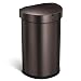 simplehuman 45 Liter/12 Gallon Stainless Steel Semi-Round Sensor Can, Touchless Automatic Trash Can, Dark Bronze Stainless Steel