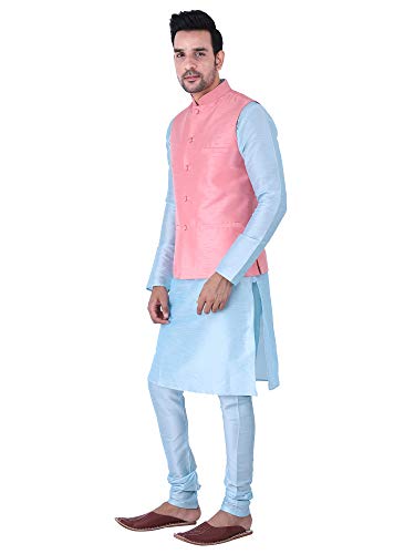 Image of Sadree Silk Men's Kurta Pajama Waistcoat or Nehru Jacket Set