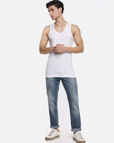 Image of RAMRAJ COTTON Men's Comfort Combed Cotton Sleeveless White Vest /Banian | Scoop Neck Super Breathable Undershirt