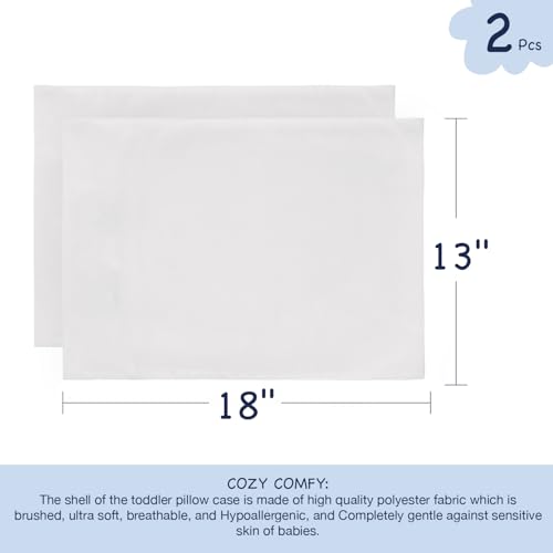Image of EXQ Home Toddler Pillowcases Zippered 13x18 Travel Pillow Case Set of 2, Small Pillow Case Fits Baby Pillow Sized 12x16, 13x18, Kids Pillowcases 2 Pack Machine Washable (White)
