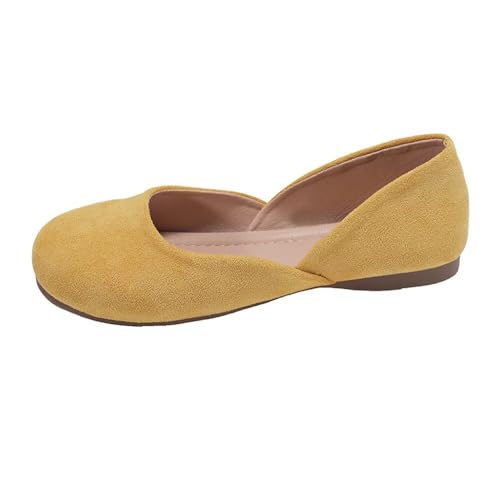 ChaiRong Zhou Women Round Toe Suede Soft Support Flats Slip on Casual Dress Office Driving Shoes