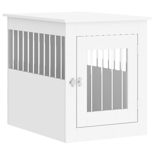 vidaXL Hundekäfig im Möbelstil, Abschließbar Hundebox mit Tür, Hundehütte Beistelltisch mit 2-in-1-Funktion, Hundehaus Haustierkäfig, Weiß 55x75x65 cm Holzwerkstoff