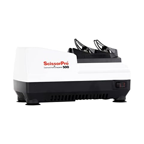 Chef's Choice Scissorpro Electric Professional with Diamond Hone Features Precise Angle Guides Sharpens a Variety of Household Scissors, 2-Stage, White Cover