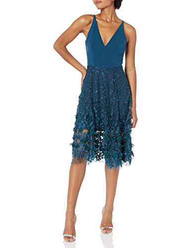 Image of Dress the Population Women's Darleen Sleeveless Plunging Neckline Fit and Flare Midi Dress