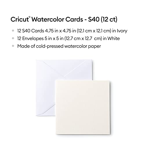Cricut Cold-Press Watercolor Cards, S40 (12ct) Customizable Blank Greeting Cards with Envelopes, Create Personalized Birthday Cards, Thank You Cards & Invites, Compatible with Cricut Machines