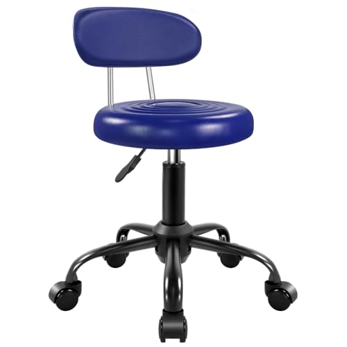 Image of WKWKER Rolling Stool with Wheels Swivel Stool with Back Height Adjustable Chair Ideal for SPA Salon Home Office Drafting Work (Blue)