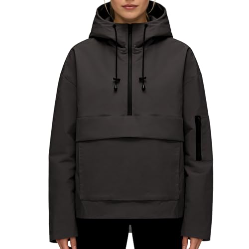 PUFFIT Damen Wasserdichte Regenjacke mit Kapuze, Oversized Leicht Atmungsaktive Windbreaker Jacke, Kapuzenpullover für Frauen Fahrrad Sport Outdoorjacke