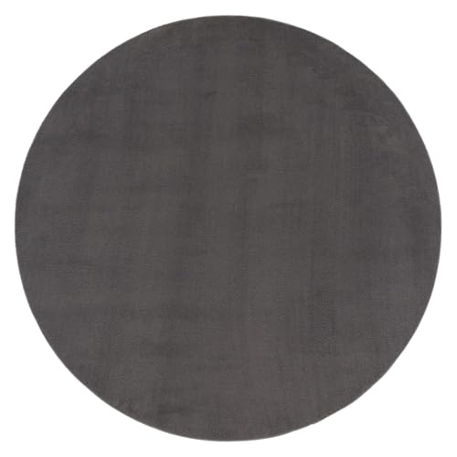TT Home Large Rug Short Pile Monochrome Modern Design Washable, colour: Anthracite, Size:120 cm round