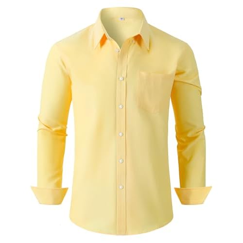 Grade 3.5 Wrinkle-Resistant Men's Lightweight Oxford Dress Shirts Long Sleeve Business Casual Pocket Shirt 3X-Large 00116_light Yellow