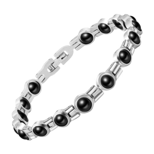 Feraco Magnetic Bracelets for Women Arthritis & Joint Pain Relief with 3800 Gauss Effective Magnets, Titanium Steel Magnet Bracelet for Weight Loss with Sparkling Zirconia (Black Hematite)