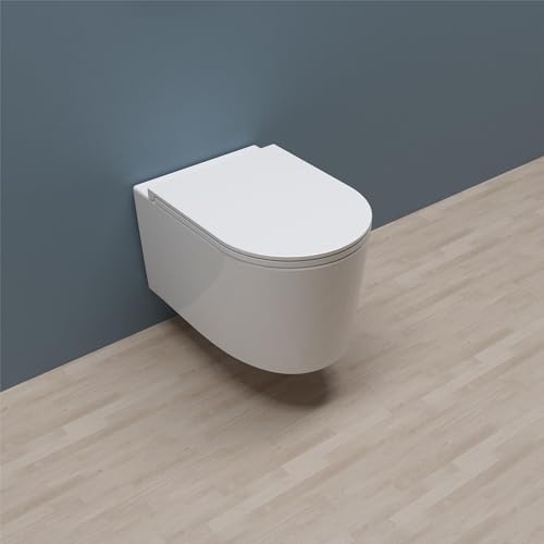 Huibathroom Bathroom Rimless Round Wall Hung Toilet Pan with UF Slim Soft Close Seat