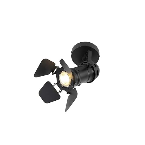 Qazqa - Industrial Studio Spotlight Ceiling Black GU10 with Flaps - Movie- - Industrial - Suitable for LED GU10 | 1 Way Light - Steel Surface-Mounted spotway Light - Suitable for Kitchen I