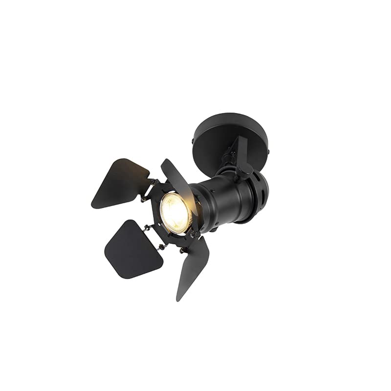 Qazqa - Industrial Studio Spotlight Ceiling Black GU10 with Flaps - Movie- - Industrial - Suitable for LED GU10 | 1 Way Light - Steel Surface-Mounted spotway Light - Suitable for Kitchen I