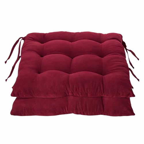 Image of Wakewell Chair Pads with Ties | Soft Microfiber Seat Cushions | Square Chair Cushion Pads for Dining Chairs, Office Chair, Kitchen & Home Seating (Maroon, 45x45 cm (Pack of 2))