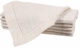 Linen Dinner Napkins with Hemstitched 18x18 inch Linen Beige, Wedding Napkins, Cocktails Napkins, Fa