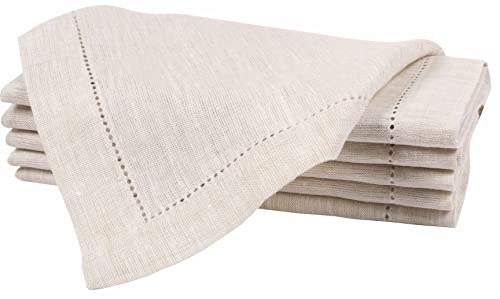 Servietten aus Leinen mit Hohlsaum, 45,7 x 45,7 cm, Leinen, Beige, Hochzeitsservietten, Cocktail-Servietten, Stoffservietten, Baumwollservietten, Gehrungsecken, 100 % reines Leinen, 6 Stück Cover