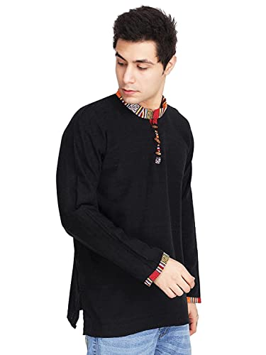 Ukal Inadian Mens Summer Fashion Cotton Khadi Ethnic Shirt-Short Kurta (as1, alpha, m, plus, regular, Black)3