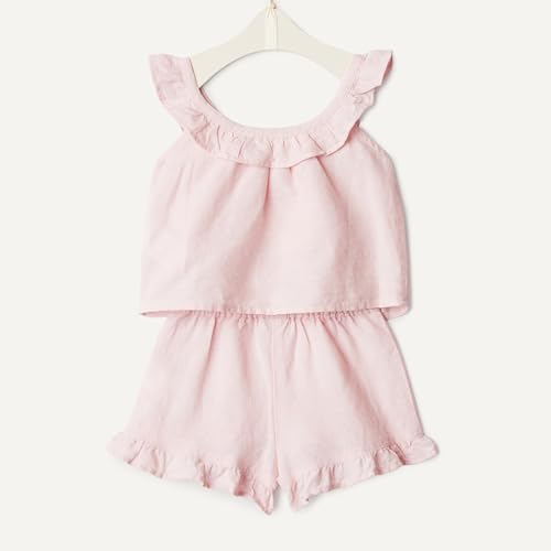 Amazon Essentials Unisex Babies x Sofia Grainge Baby Girls and Toddlers Cotton Linen Set with Ruffles, Light Pink, 6-9 Months - image 5