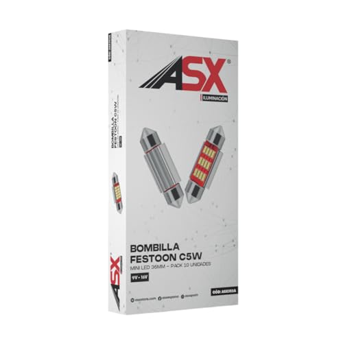 ASX ILUMINACION Bombilla LED C5W Canbus, Luz Interior Coche 9-16V, Luz blanca 6500K, Luz Para Matricula de Coche, cortesía, maletero y puertas, Plug and Play, Flujo Luminoso 265LM (36mm) 10 UNIDADES