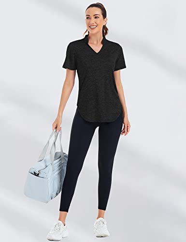 Stiehiok Workout Polo Shirts For Women Short Sleeve Sports Tees Quick Dry Breathable Gym Training Athletic Tops Black Xl #TOP1