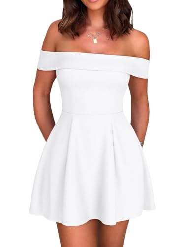 Image of XXTAXN Women's Sexy Off Shoulder Sleeveless Wedding Guest Party Club A Line Mini Dress White
