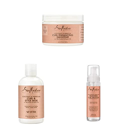 SheaMoisture Coconut & Hibiscus Curl Enhancing Smoothie, 8 oz - Curl & Style Milk, 7.5 oz -...