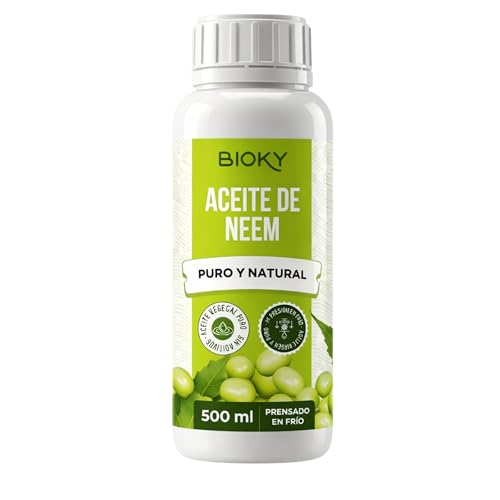 Bioky Aceite de Neem Puro 500 ML - 1ª Presión en Frío, 100% Natural, Virgen y Sin Aditivos - Varios Formatos de 250ML a 20L