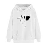 Sudadera con capucha para mujer y niña, casual, deportiva, moderna, de manga larga, estampado de letras, suave y cálido Bianco-cuore XL
