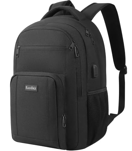 Kuosdaz Laptop Backpack for Men and Women, School Backpacks for Teens Boys Girls, Large Bookbag with USB Charger Port, Water Resistant College Backpack Fit 15.6 Inch Laptop, Black