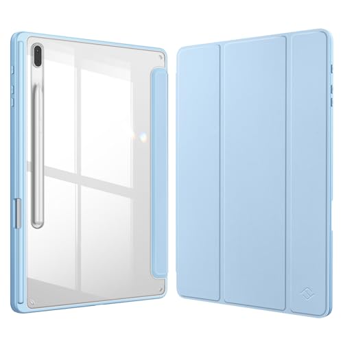 Fintie Hybrid Hülle für Samsung Galaxy Tab S8 Plus 2022/Tab S7 FE 2021/Tab S7 Plus 2020 12.4 Zoll - Stoßfeste Abdeckung mit Transparent Klar Hartschalen Rückseite Schutzhülle, Himmelblau