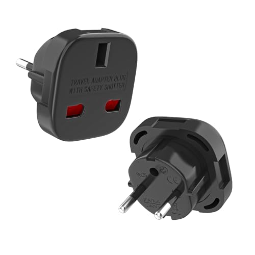 VIEVRE 2 St&uuml;ck Adapter UK auf DE, Travel Adapter England Deutschland Stecker, Reisestecker Typ G Steckdose, Steckdosenadapter England f&uuml;r EU zu England/Schottland/Irland/Dubai/Maldives, Schwarz