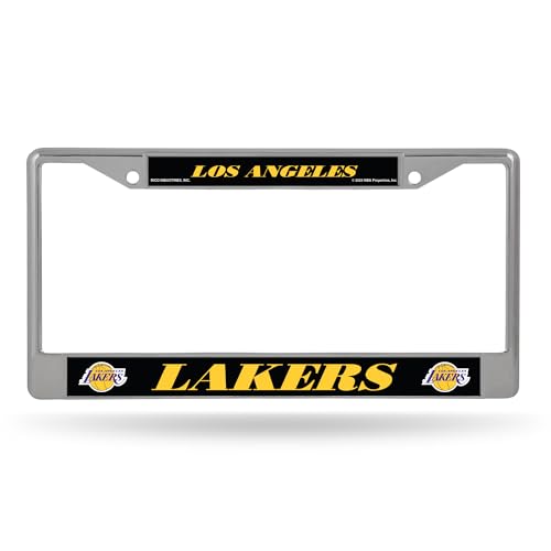 Rico Industries NBA Basketball Los Angeles Lakers Black Background 12" x 6" Silver Chrome Frame with Decal Inserts