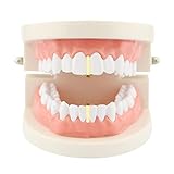 Retzjorv 2 Pcs 18K Gold Plated Hip Hop Teeth Grillz Caps Single Plain Gap Grillz Single Tooth Top and Bottom Grills for Your Teeth (Gold)