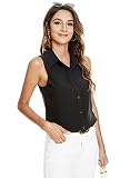 Riatobe Womens Sleeveless Button Down Shirt Blouse Office Work Casual Classic Collar Shirts Black