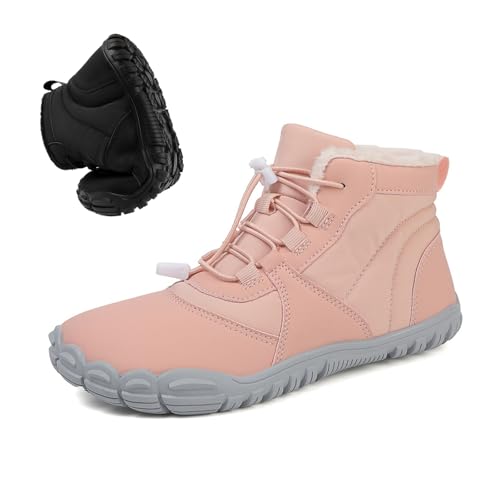 Barefoot Snow Boots for Men's Women's Winter Warm Waterproof Zero Drop Comfortable Cold-Proof Fleece Lining Wide Toe Sneakers Ankle Booties for Hiking Walking Outdoor Unisex
