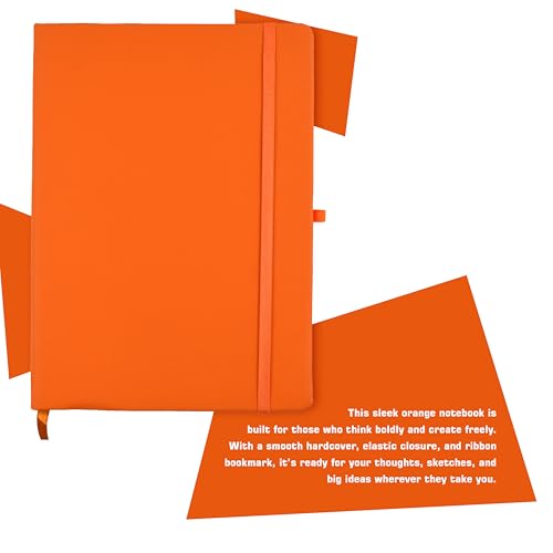 Image of Cubic Premium A5 Hardbound Diary | PU Leather | Bright Orange Color | Elastic Closure | Built-in Ribbon Bookmark | Pen Holder | Ideal for Office, School & Personal Use